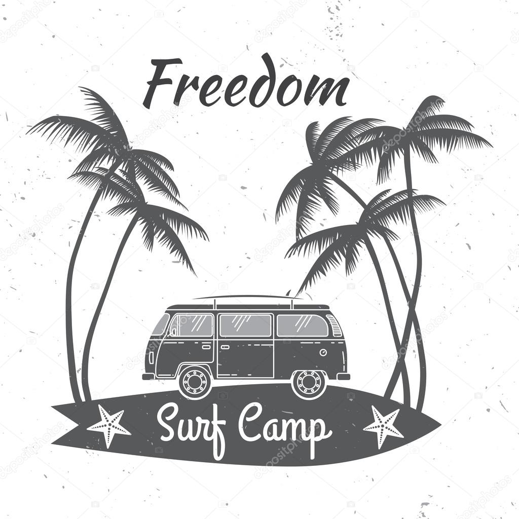Surf camp concept. Vector Summer surfing retro badge. Surfing concept for shirt or logo, print, stamp. Surf icon design. - stock vector.