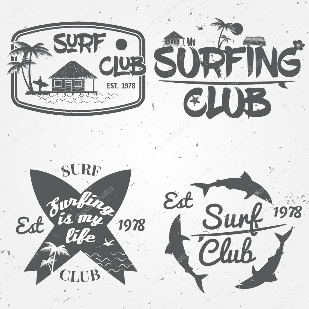Set of retro vintage badges and labels. For web design, mobile and application interface, also useful for infographics. Surf club design. Vector illustration.