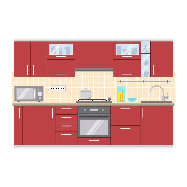 Moderne keuken muur interieur. — Stockvector