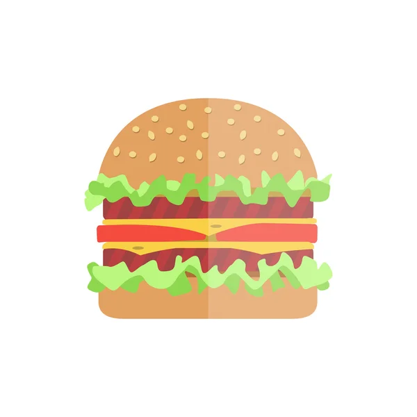 Hamburger met vlees, sla en kaas. — Stockvector