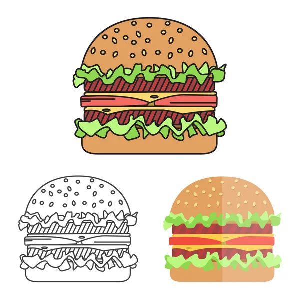 Hamburger with meat, lettuce and cheese. — Stock Vector
