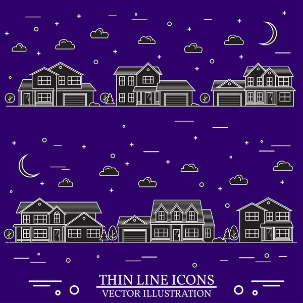 Neighborhood with homes illustrated white and purple background. — Stock Illustration Neighborhood with homes illustrated white and purple background. Royalty Free Stock Illustrations