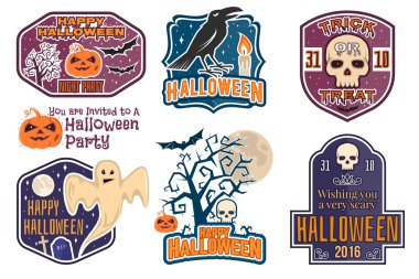 Cadılar Bayramı vintage rozetleri, amblemler veya etiketleri.