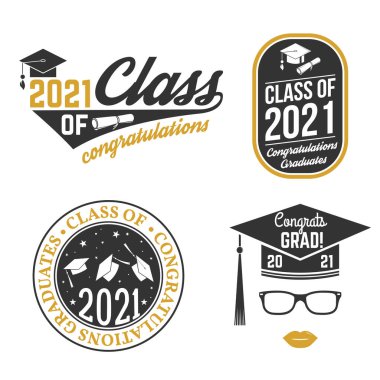 2021 Vektör Sınıfı rozet seti. Gömlek, baskı, mühür, kaplama veya pul, selamlama, davetiye kartı kavramı. Typography tasarımı - stok vektörü.