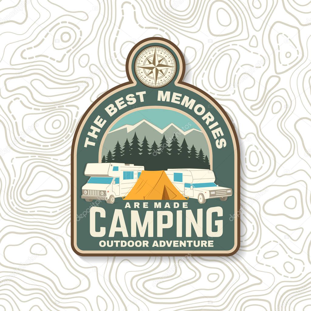 The best memories are made camping. Summer camp. Vector illustration. Concept for shirt or logo, print, stamp or tee. Vintage typography design with RV Motorhome, camping trailer silhouette.