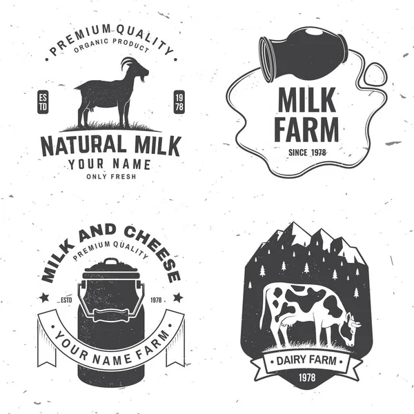 Granja lechera. Solo insignia de leche fresca, logo. Vector. Diseño tipográfico con silueta de vaca, cabra. Plantilla para la industria láctea y lechera - tienda, mercado, envasado y menú — Archivo Imágenes Vectoriales