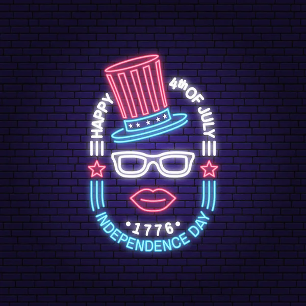 Vintage 4 juillet design dans un style rétro. Vecteur 4 juillet Félicitation néon signe. Panneau lumineux de nuit. Bannière lumineuse du jour de l'indépendance. Bannière patriotique pour modèle de site Web. — Image vectorielle