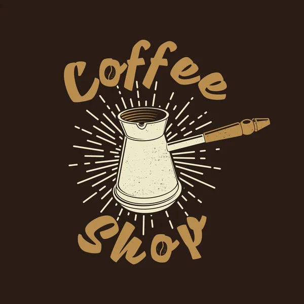 Logotipo da loja Coffe. Para logotipo, modelo de crachá. Vector. Desenho de tipografia com silhueta cafeteira. — Vetor de Stock