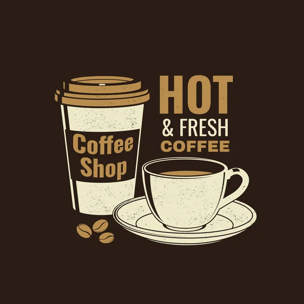 Logotipo da loja Coffe, modelo de crachá. Vector . Desenho tipográfico com silhueta de xícara de café. Modelo para menu para restaurante, café, bar, embalagem — Vetor de Stock