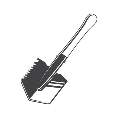 Beyaz arka planda klasik siyah kürek. Vektör çizimi. Kamp, tırmanma, yürüyüş ve seyahat ekipmanları. Beyazların üzerinde izole edilmiş Retro kamp küreği