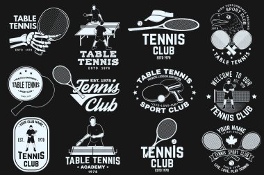 Masa tenisi kulübü posteri, afiş, broşür. Vektör. Masa tenisi, masa tenisi, masa tenisi logosu şablonları ve çıkartmalar için. Sağlık ve dostluğu destekleyecek bir yer. Maç, yarışma promosyonu, reklam.