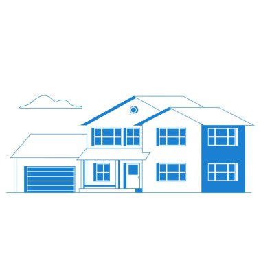 Vector düz ikon banliyö Amerikan evi. Web tasarımı ve uygulama arayüzü için, ayrıca bilgi grafikleri için de kullanışlıdır. Beyaz arkaplanda aile evi simgesi izole edildi.