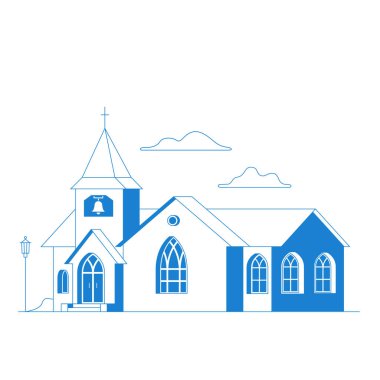 Vektör düz simgesi Kilisesi. Web Tasarım ve uygulama arayüzü için infographics için de yararlı. Vektör çizim. Katolik Kilisesi manzara.