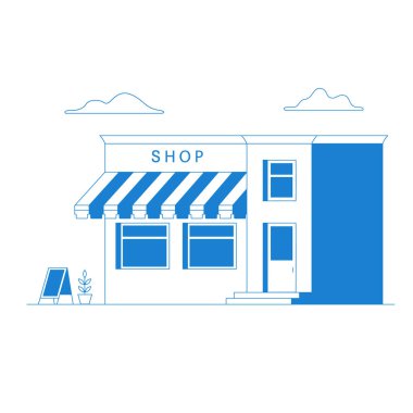 Duyuru panosu olan modern minimalist tasarım. Vektör çizimi. İnce çizgi ikon dükkanı ya da market önü. Web tasarımı ve uygulama arayüzü için, ayrıca bilgi grafikleri için de kullanışlıdır.