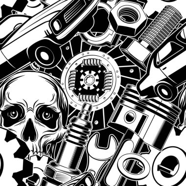 Otomobil parçaları kusursuz arkaplan. Vektör. Arka plan, garaj, araba servisi ya da kumaş baskısı için duvar kağıtları.