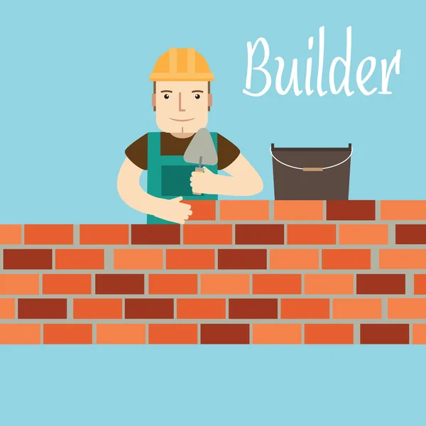 El constructor pone una pared de ladrillo . — Vector de stock