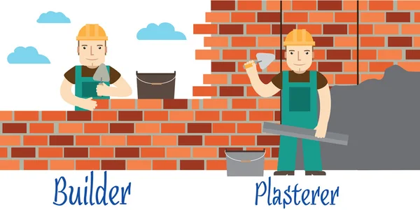 Plasterer and masons at work. Vector. — Stock Vector