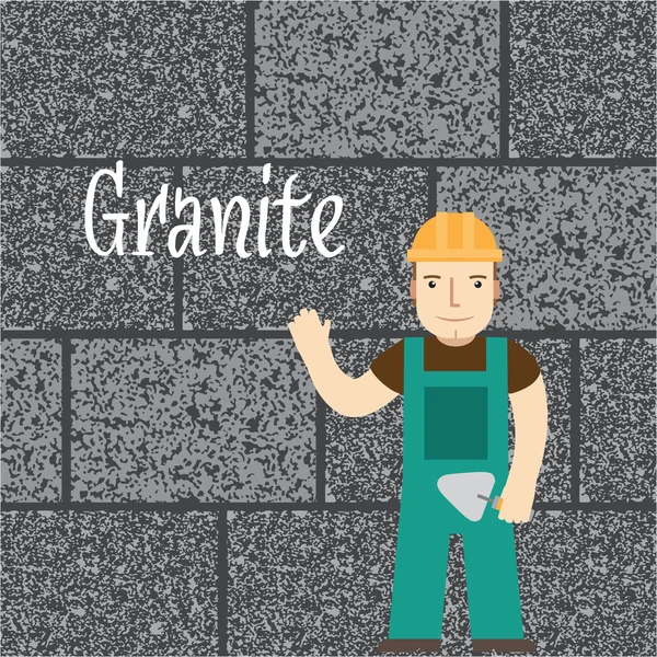 Worker at the granite wall. Vector. — Stock Vector