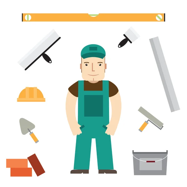 Builder and buildaing tools. Vector. — Stock Vector