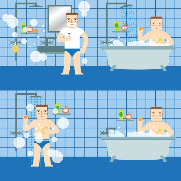 El hombre en el baño. Listos. Vector . — Archivo Imágenes Vectoriales