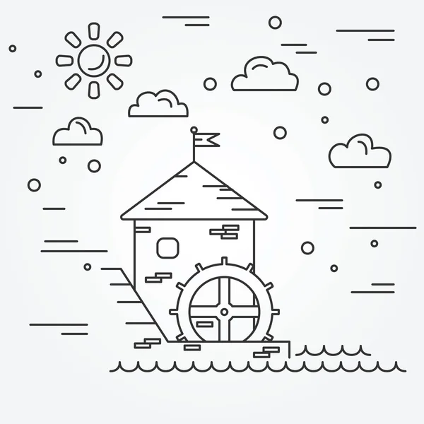 Water molen. Vector. — Stockvector