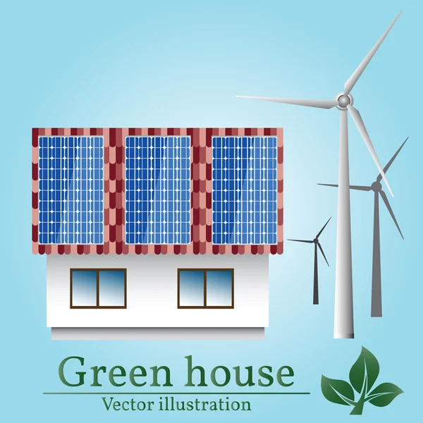 Eco woning. Wind- en zonne-energie. Groen huis. Vector. — Stockvector