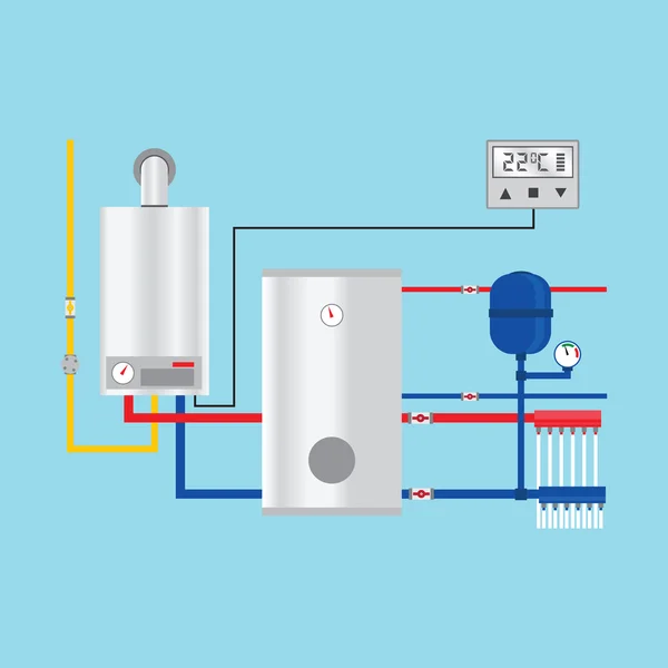 Energy efficient heating system with thermostat. Vector. — Stock Illustration Energy efficient heating system with thermostat. Vector. Royalty Free Stock Vectors