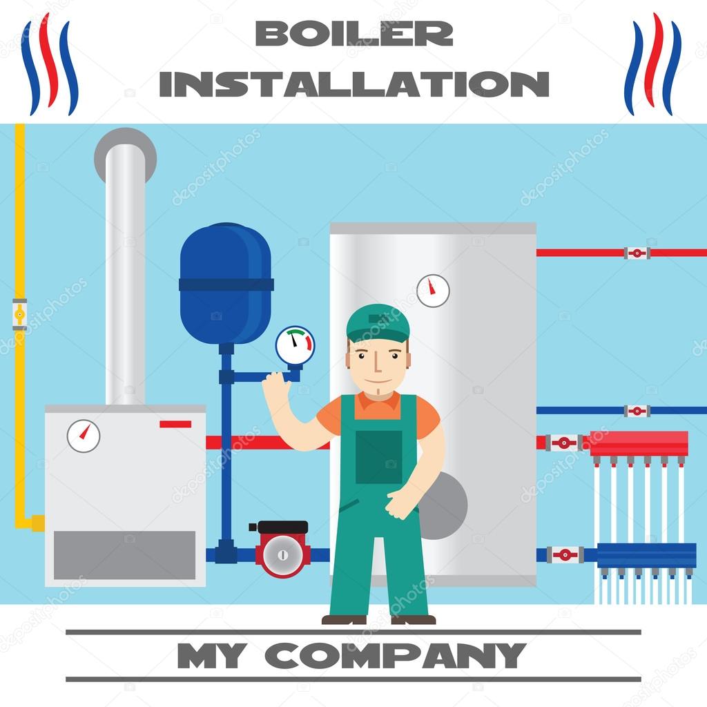 Boiler installation banner. Business card. Vector.