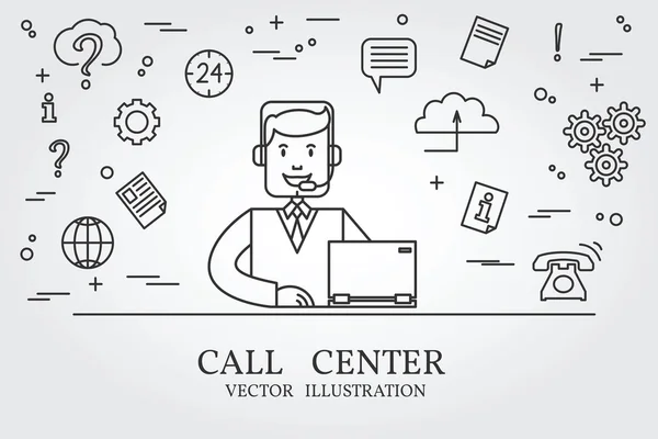 Call center tunn linje design. Call center pennan ikonen. Callcenter — Stock vektor