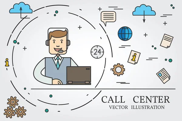 Progettazione linea sottile call center. Vettore . — Vettoriale Stock