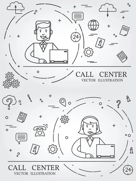 Call center tunn linje design. Vektor. — Stock vektor