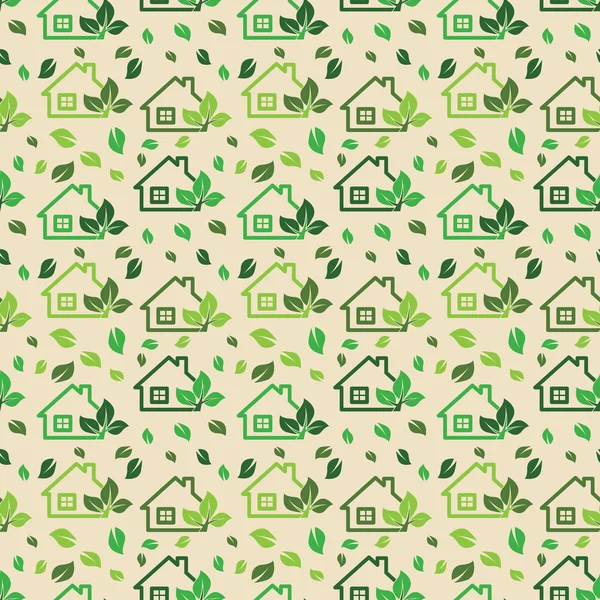 Grüne Öko-Hintergrund aus kleinen ökologischen Gewächshäusern und Baum — Stockvektor