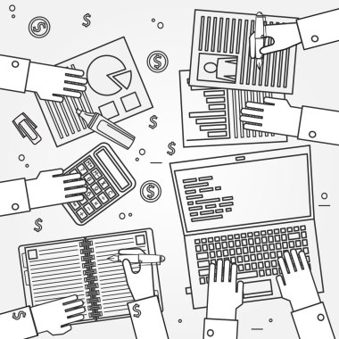 Web ve mobil, modern mini takım iş kavramı simge ince çizgi