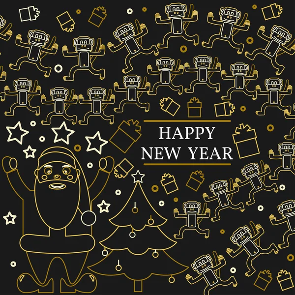 Feliz año nuevo tarjeta de felicitación. EPS10 vector. Monos y santa cl — Vector de stock