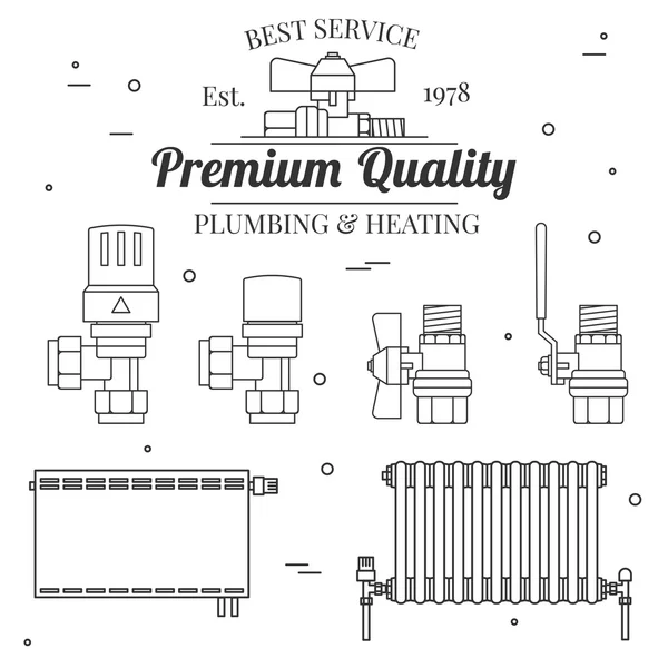 ボール弁のアイコンおよびセントラル ・ ヒーティング ラジエーター アイコン薄いライン f — ストックベクタ