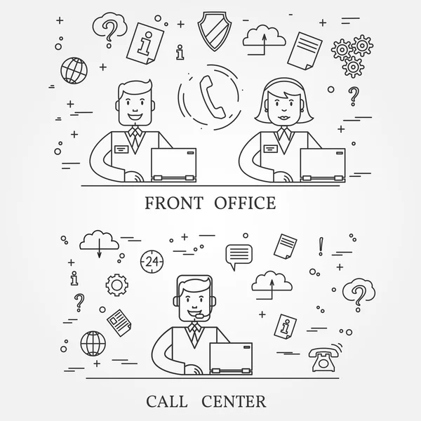 Front office e call center icona concetto linea sottile per il web e — Vettoriale Stock