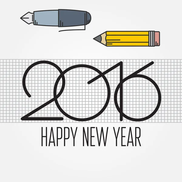 2016 y herramientas de dibujo, Año Nuevo y Navidad diseño de línea plana — Vector de stock