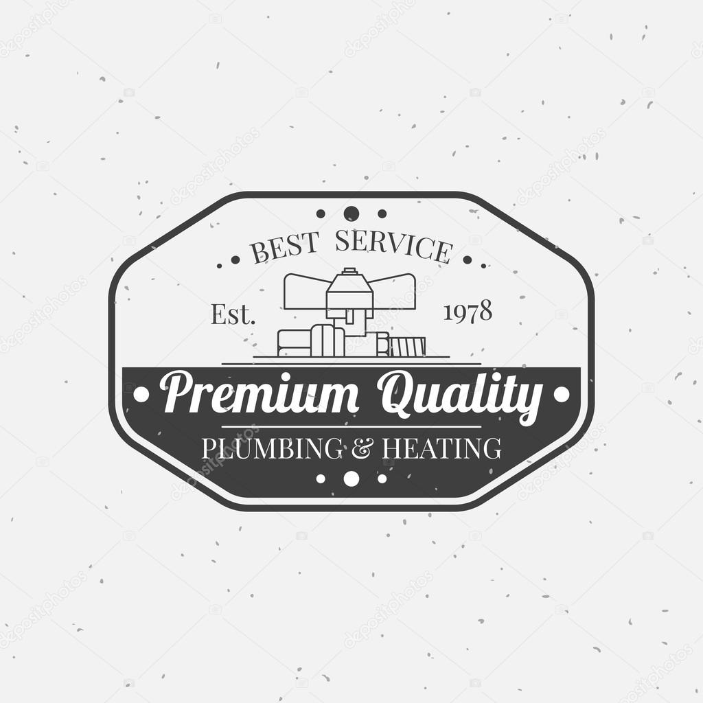Vintage logos, labels and badges Plumbing & Heating Services. Vector dark grey icon on light grey background.