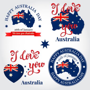 We love you Australia badge, label, logo, greeting Card. Nationa