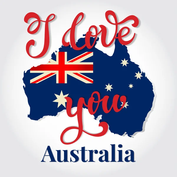 Je t'aime Australie Lettrage main Carte de voeux. Heureux Austral — Image vectorielle