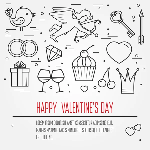 Happy Valentine's Day wenskaart, labels, badges, symbolen, ik — Stockvector