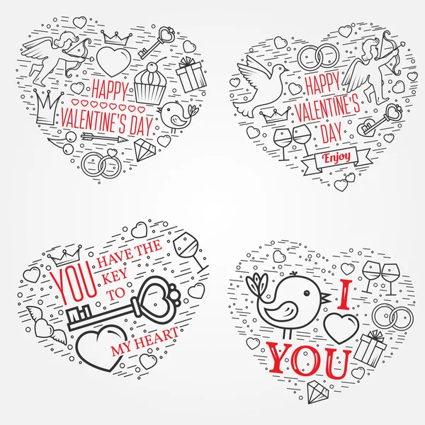 Bonne Saint-Valentin carte de voeux, étiquettes, badges, symboles, i — Image vectorielle