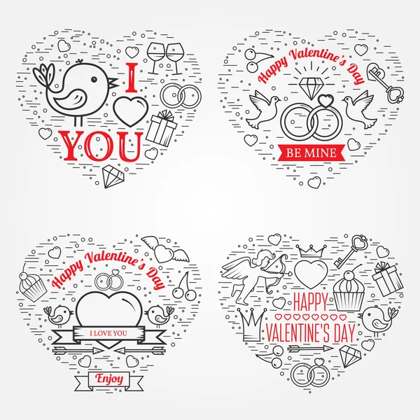 Happy Valentine's Day greetings card, labels, badges, symbols, i — Stock Vector