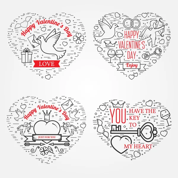 Feliz día de San Valentín tarjetas de felicitación, etiquetas, insignias, símbolos, i — Vector de stock