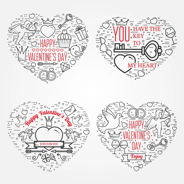 Happy Valentine's Day greetings card, labels, badges, symbols, i — Stock Vector