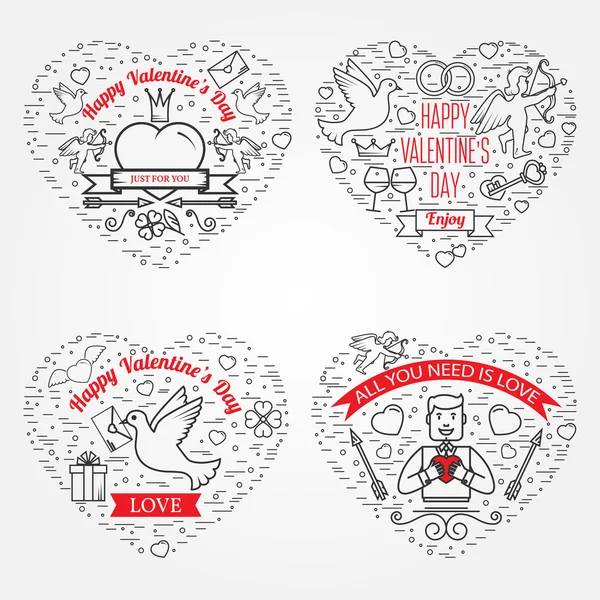 Happy Valentine's Day greetings card, labels, badges, symbols, i — Stock Vector