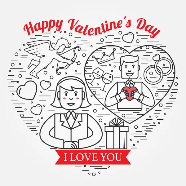 Te amo, Feliz día de San Valentín tarjetas de felicitación, etiquetas, insignias — Vector de stock