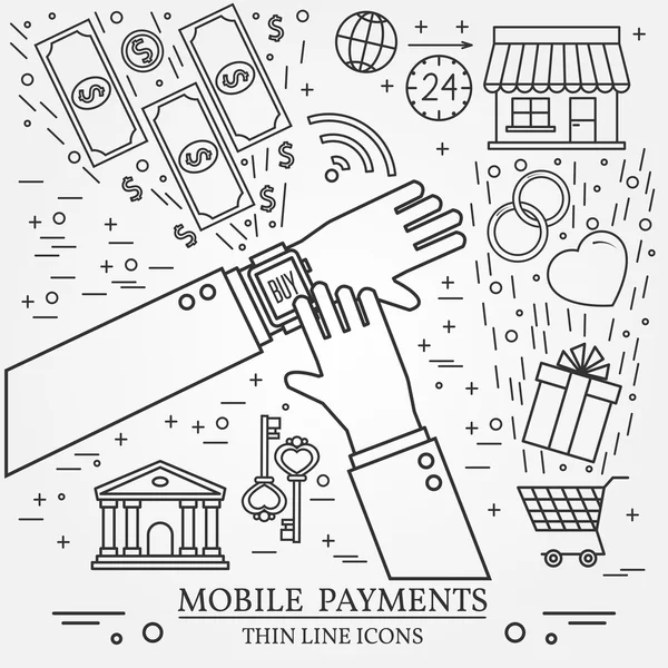 Mobiles Bezahlen mit einer Smart Watch. Online-Shopping-Konzept für — Stockvektor