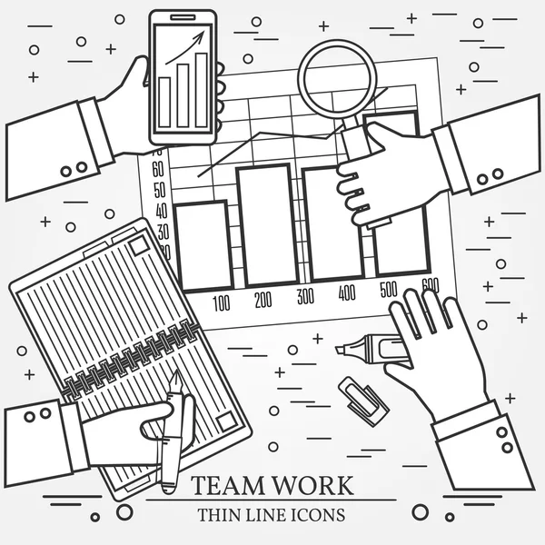 Conceptos para análisis y planificación de negocios, consultoría, equipo wo — Vector de stock