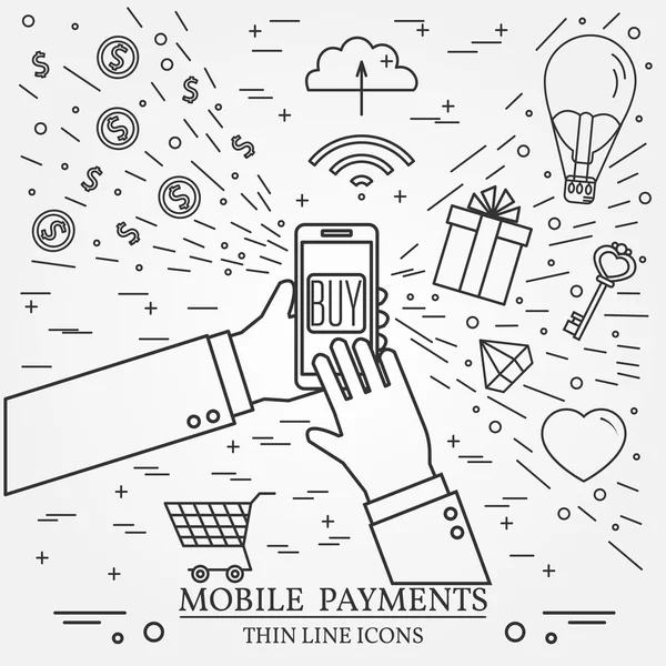 Mobile payments using a smartphone. 	Online shopping concept for — Stock Vector